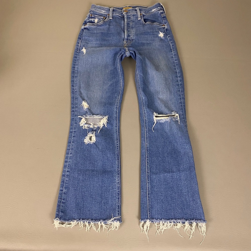 Mother The Tripper Ankle Fray Jeans Size 23 Blue High Rise Distressed Flare